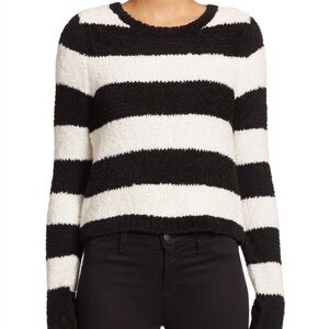 alice+olivia | Black White Striped Plush Sweater Contemporary Minimalist Cozy